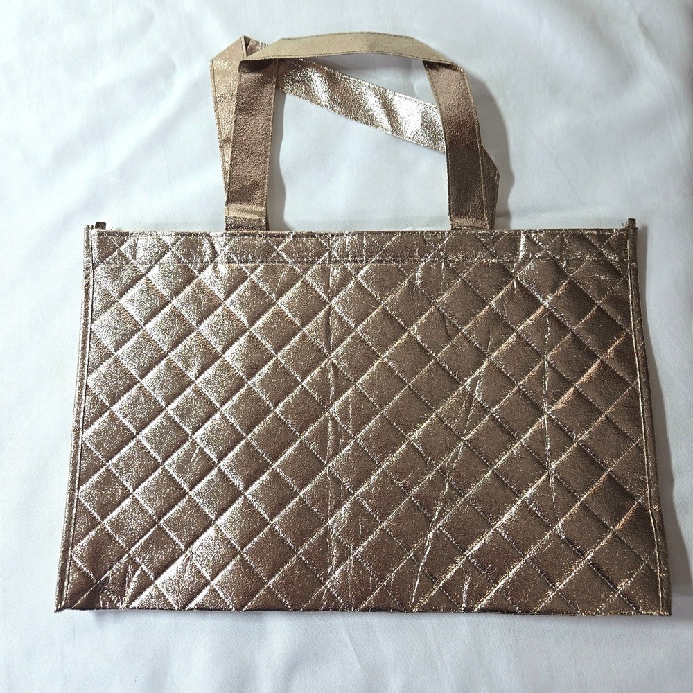 ✨Metallic Rose Gold Quilted Reusable Tote Bag Shopper Eco Chic NWOT ✨
